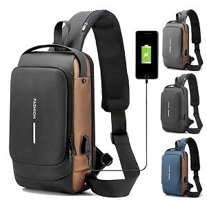 PECHERA MORRAL ANTIRROBO - USB - IMPERMEABLE BANDOLERA  PARA CABALLEROS